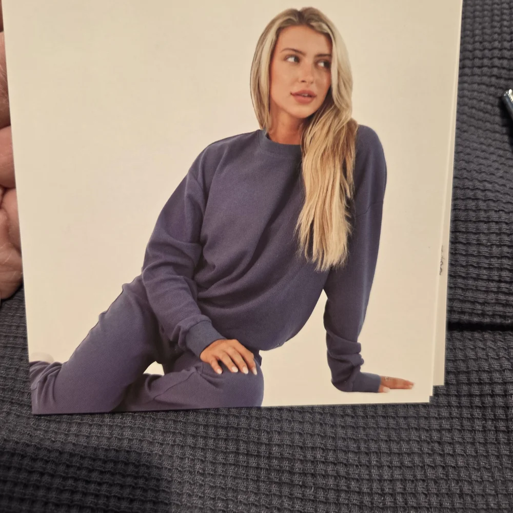 New Women's Stone Blue Waffle Comfrt Sweatshirt and Pants Set 2x - Picture 1 of 7